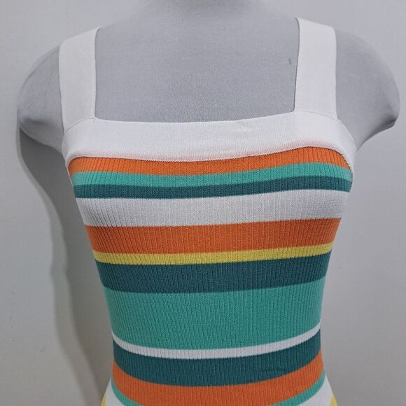 MinkPink Kosa Striped Knit Midi Dress Orange Multi Color Medium NWT - Picture 9 of 11